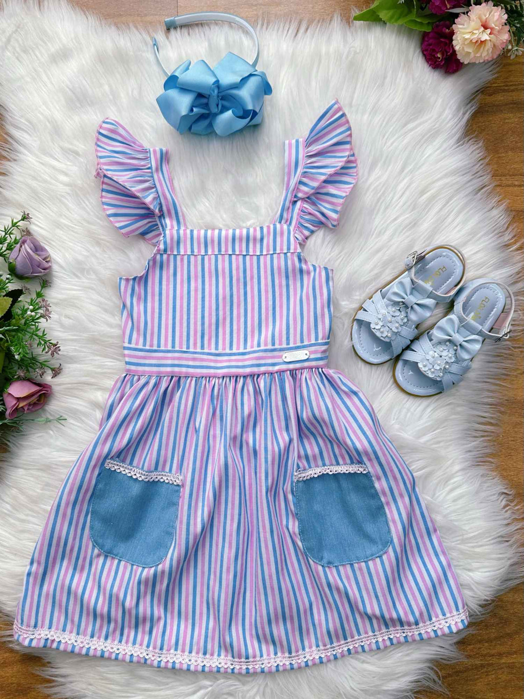 Vestido Infantil Listrado Colorido para Primavera e Verão