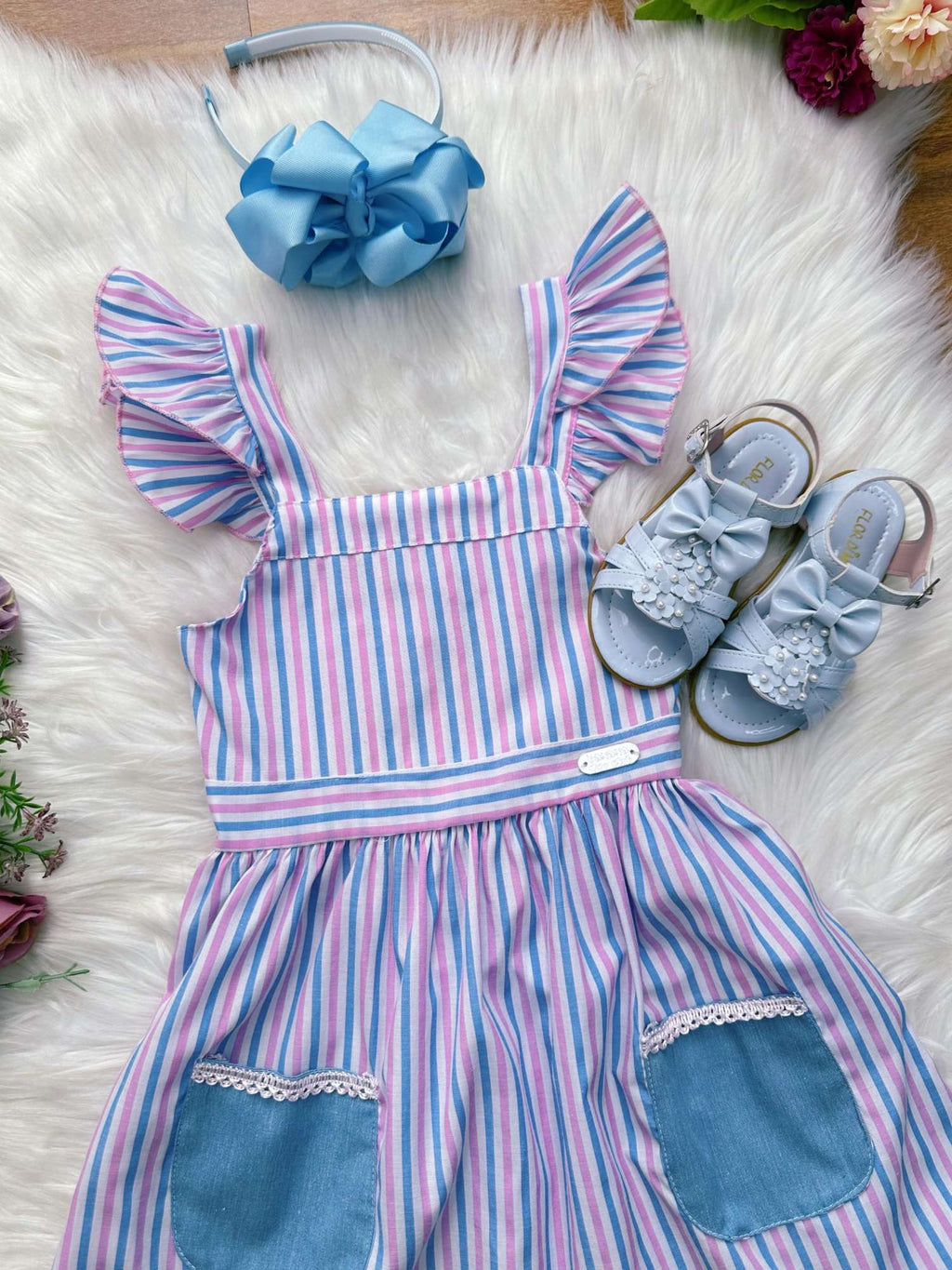 Vestido Infantil Listrado Colorido para Primavera e Verão
