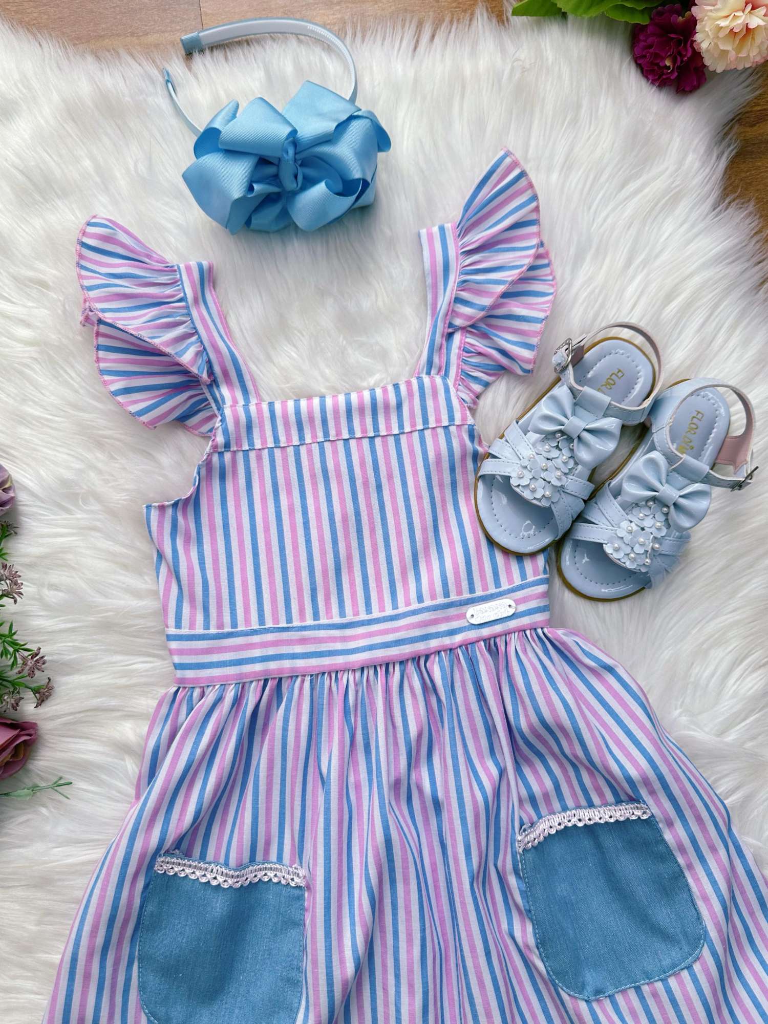 Vestido Infantil Listrado Colorido para Primavera e Verão