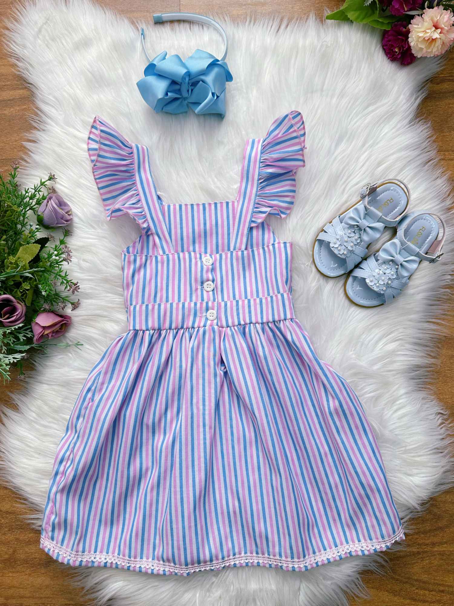 Vestido Infantil Listrado Colorido para Primavera e Verão