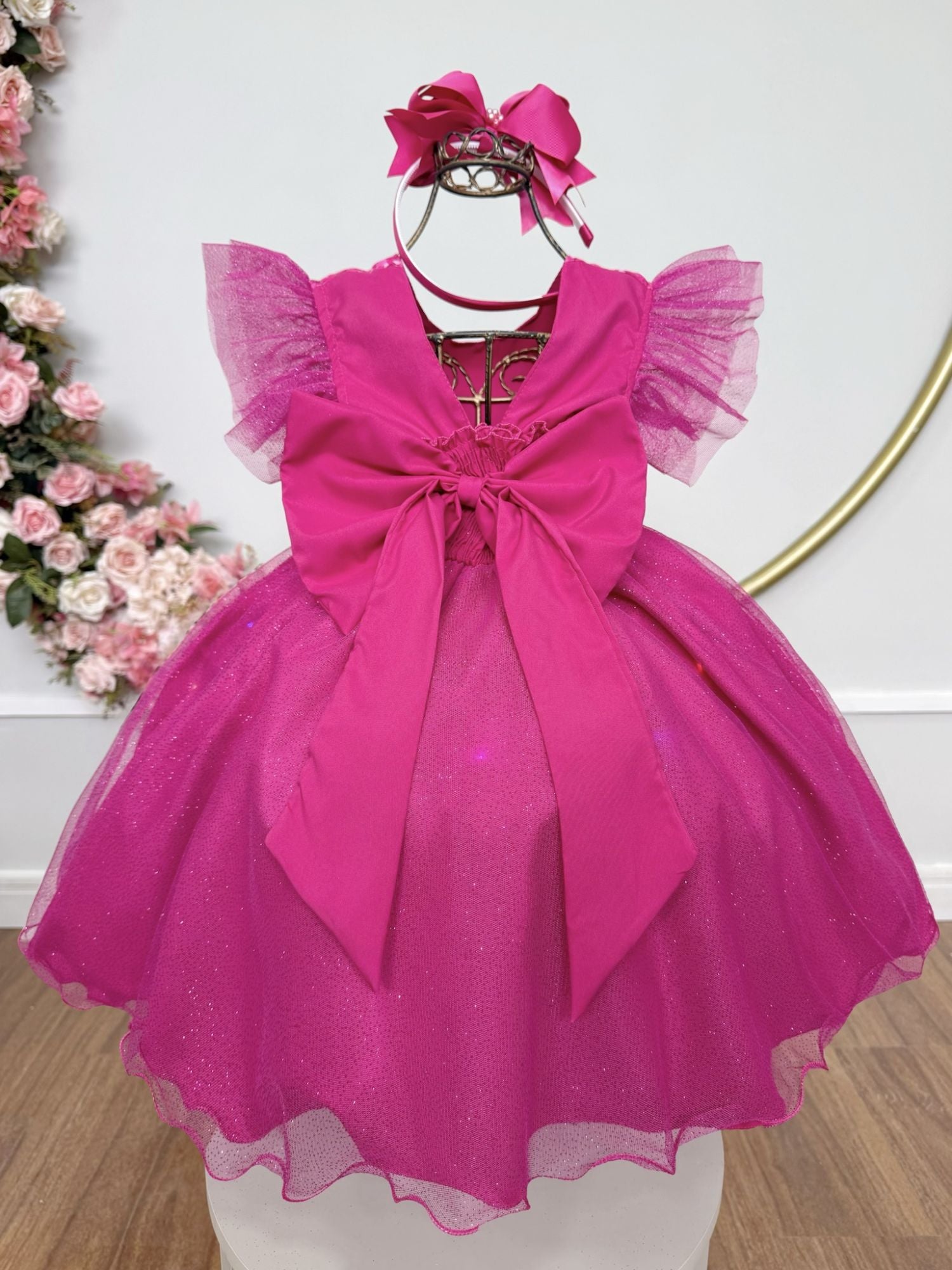 Vestido infantil da Barbie Pink Saia Com Leds Festas