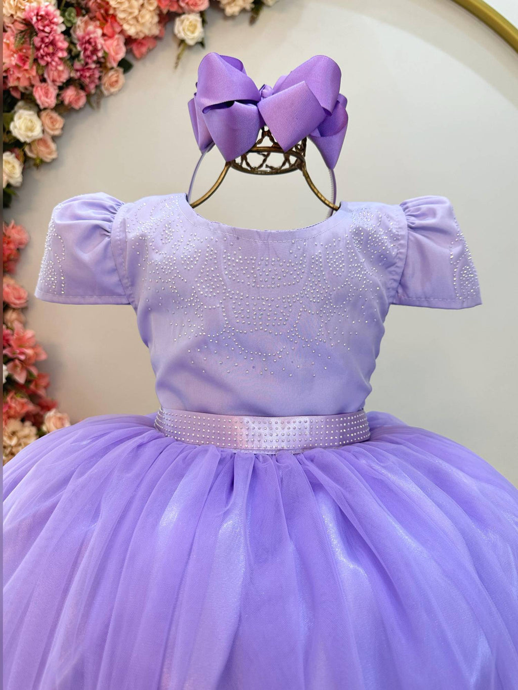 Vestido Infantil Lilás com Strass para Casamentos e Festas Luxuosas