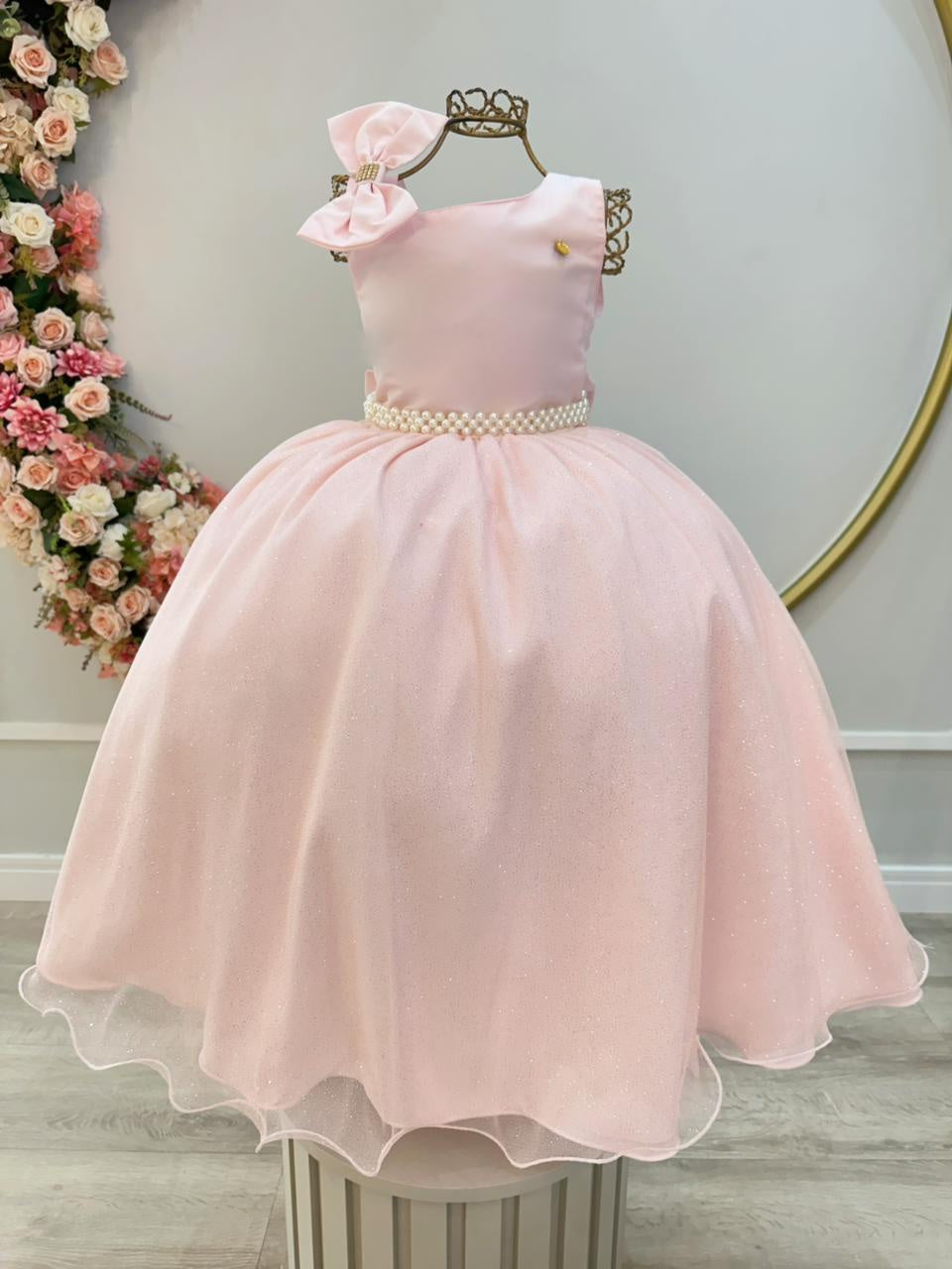 Vestido Longo Pêssego Infantil para Daminhas de Formatura