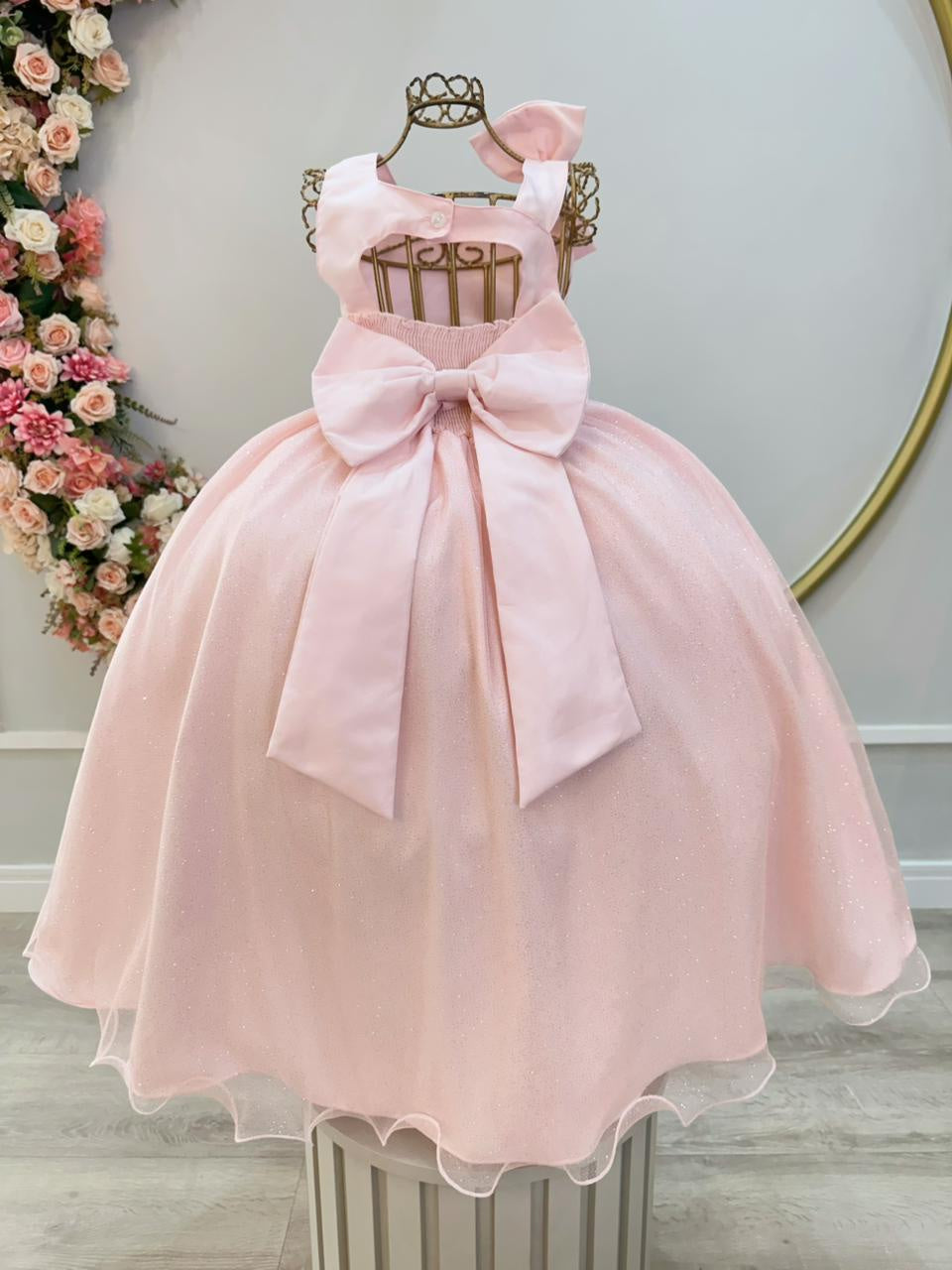 Vestido Longo Pêssego Infantil para Daminhas de Formatura