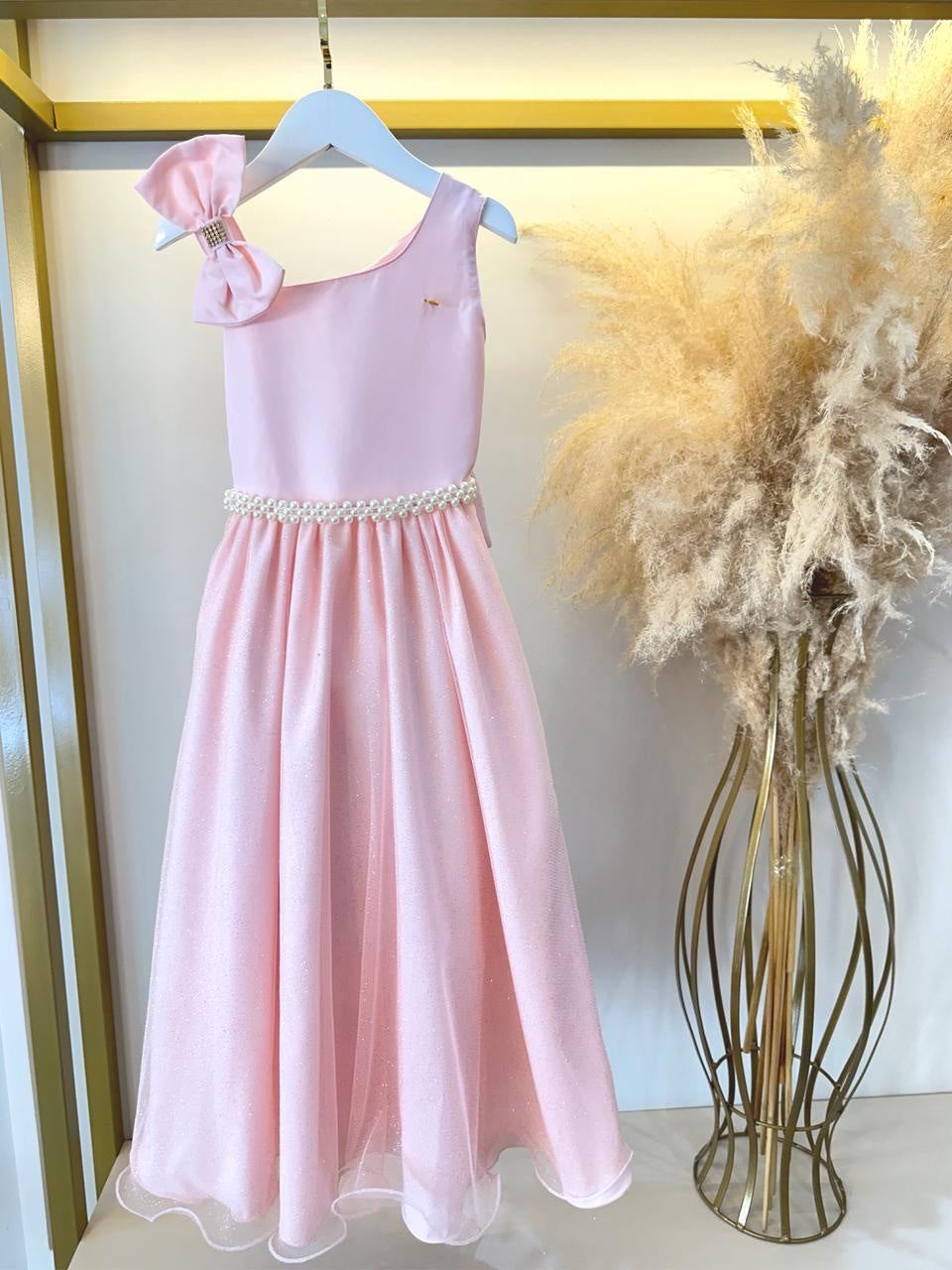 Vestido Longo Pêssego Infantil para Daminhas de Formatura