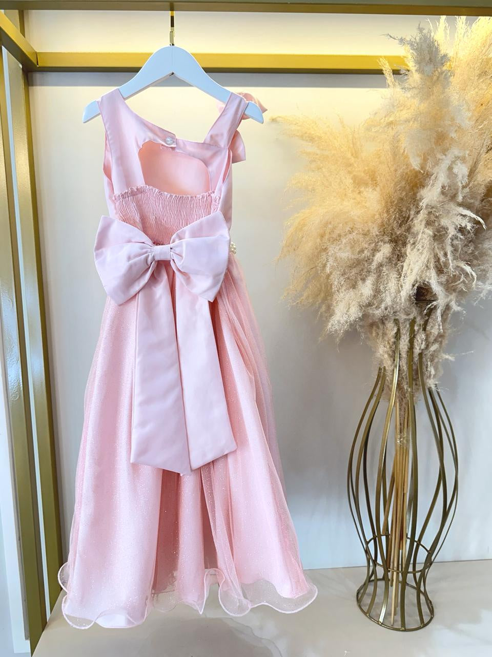 Vestido Longo Pêssego Infantil para Daminhas de Formatura