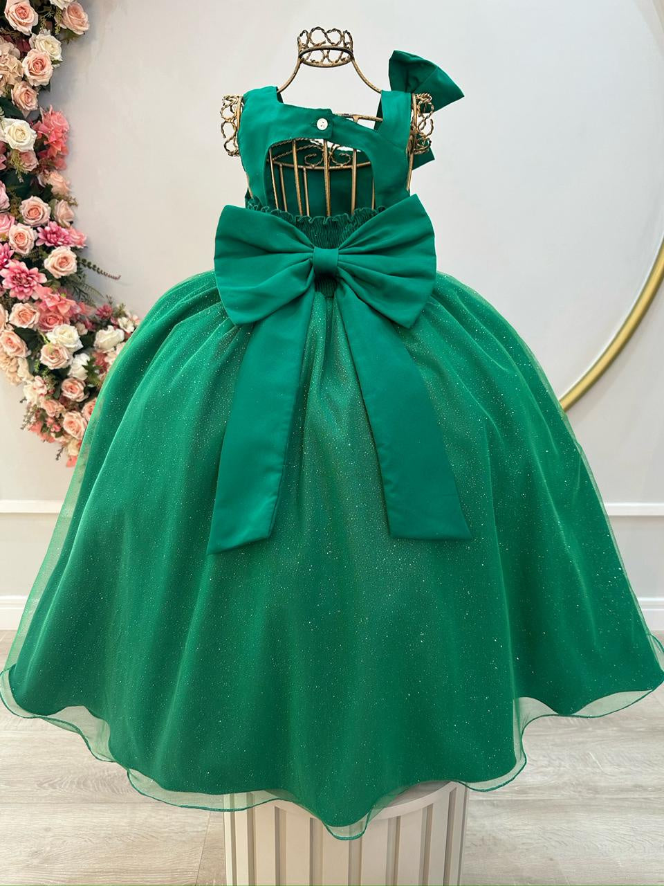 Vestido Longo Verde Bandeira para Daminhas de Formatura