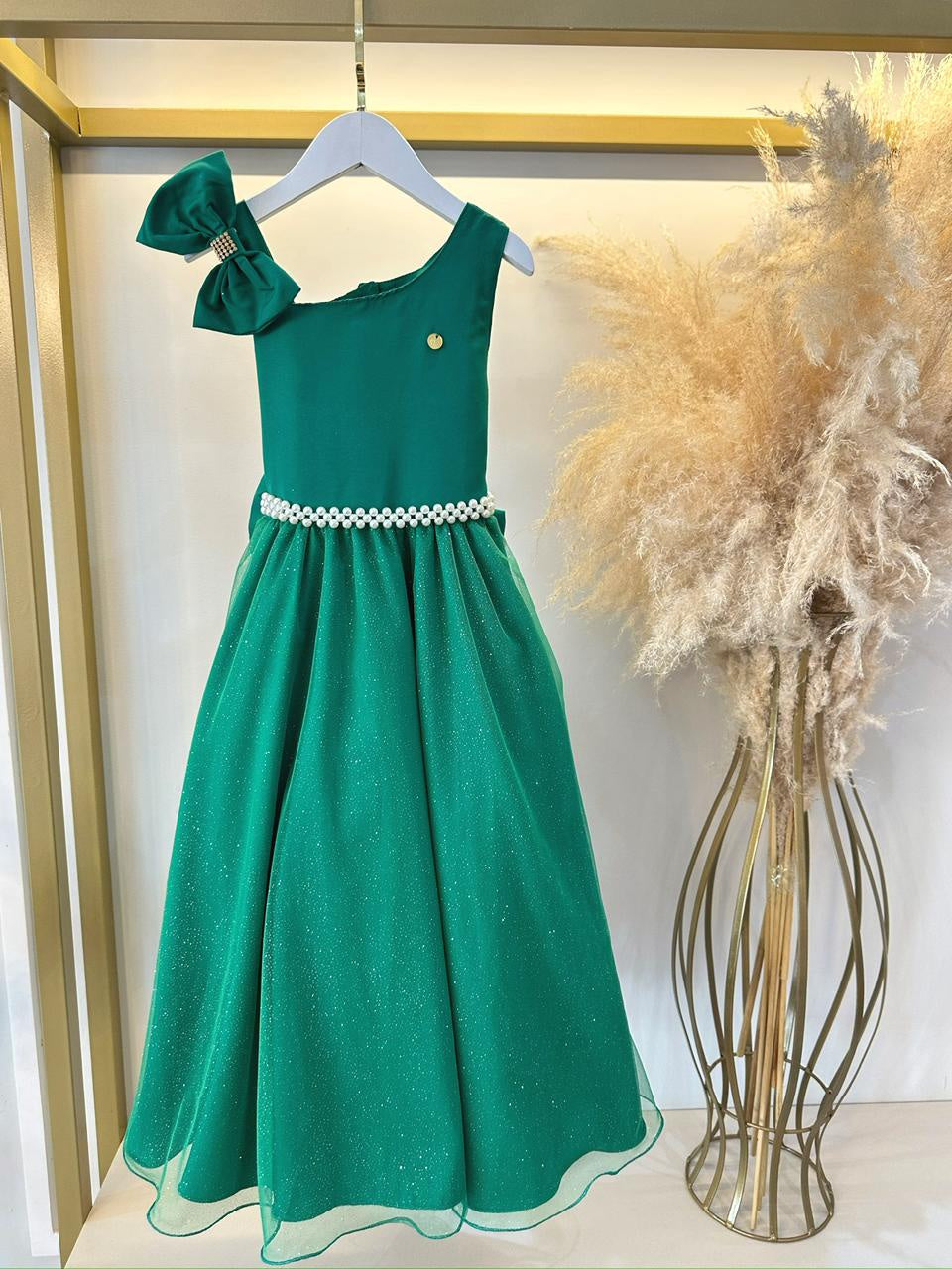 Vestido Longo Verde Bandeira para Daminhas de Formatura