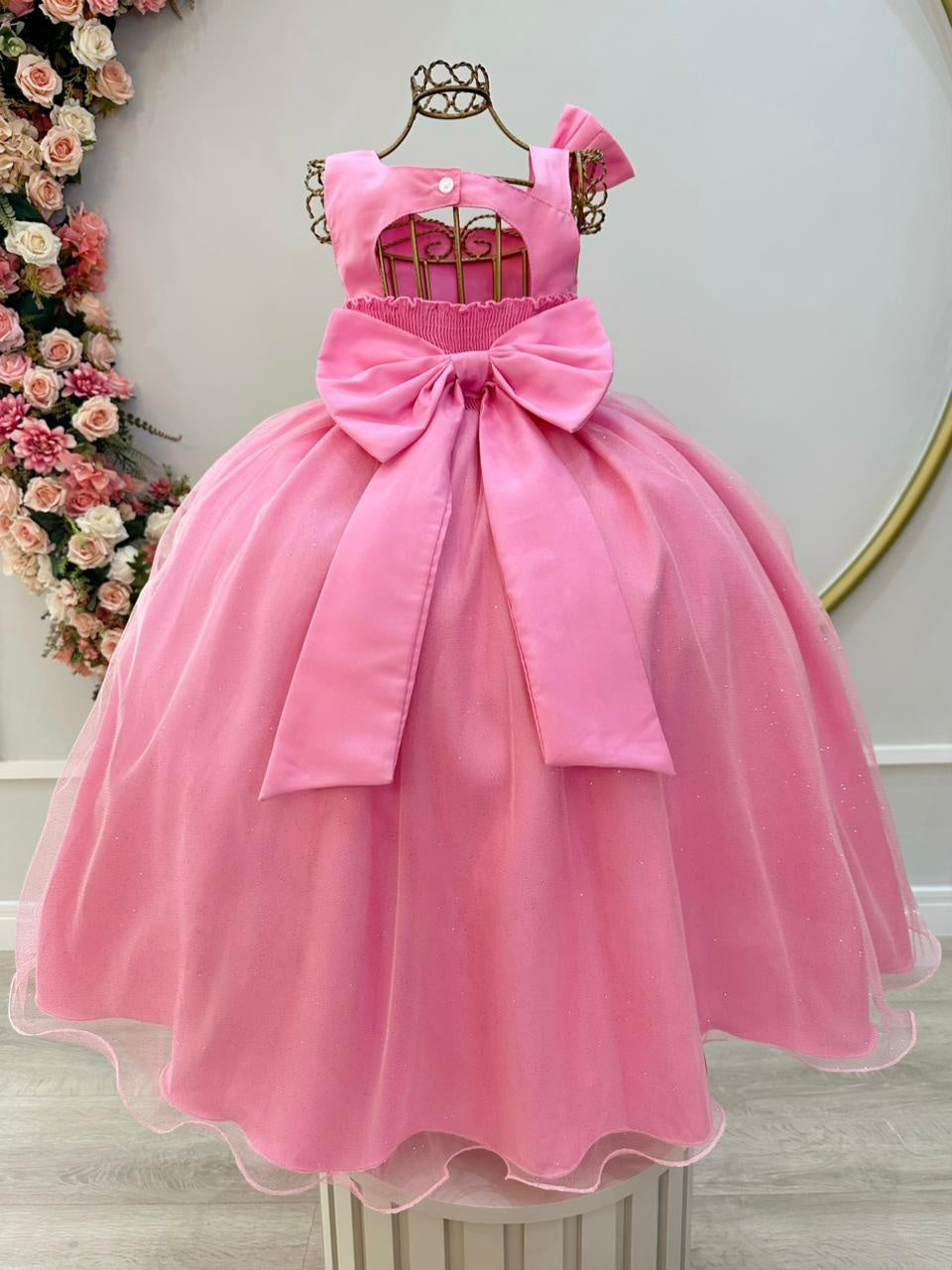 Vestido Longo Rosa Chiclete para Daminhas de Formatura