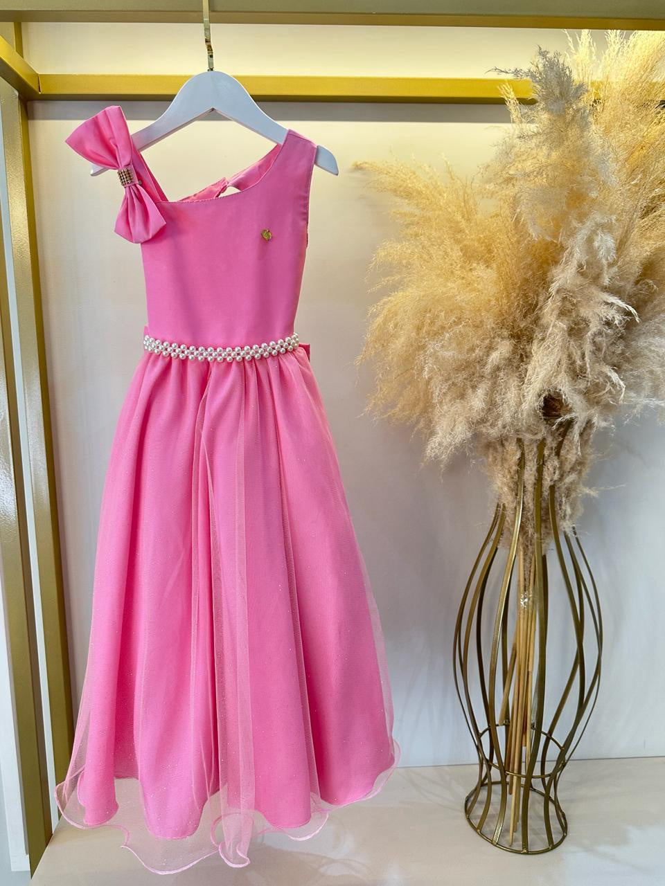 Vestido Longo Rosa Chiclete para Daminhas de Formatura