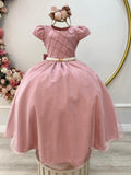 Vestido Longo Infantil Rose com Busto Nervurado para Festas e Daminhas