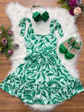 Vestido Infantil Verde Florido para Festas Primavera Verão