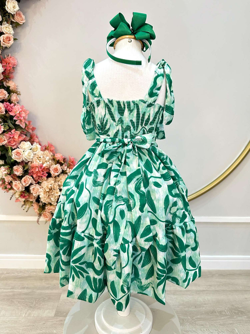Vestido Infantil Verde Florido para Festas Primavera Verão