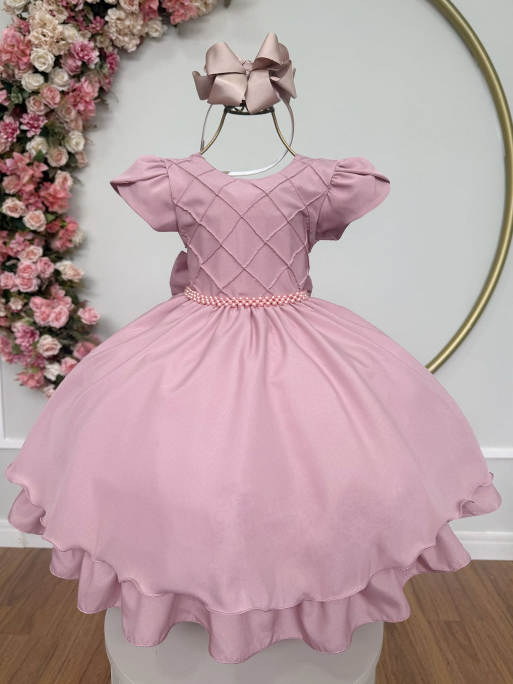 Vestido Infantil Rose Com Busto Nervura Para Festas e Daminhas