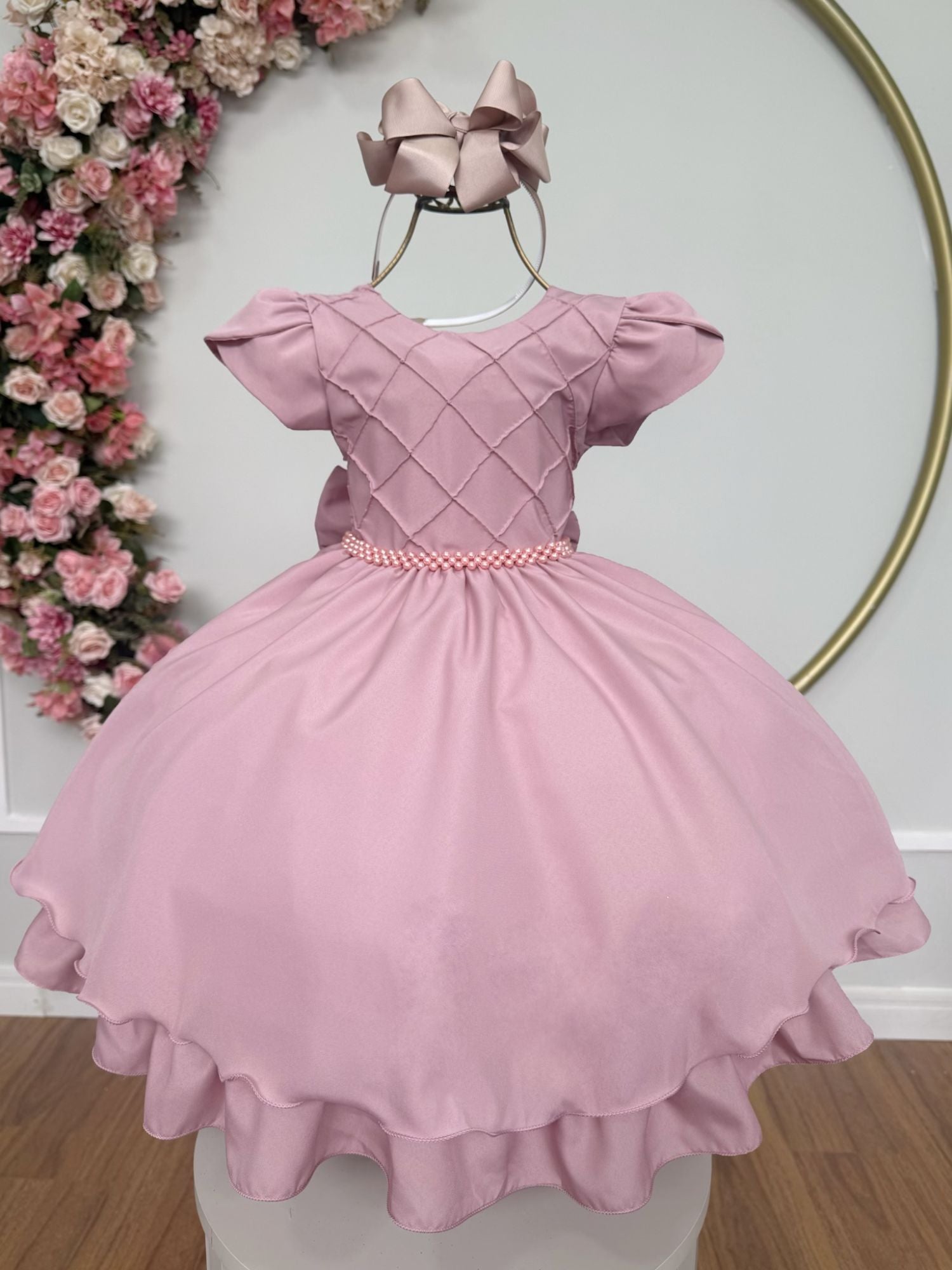 Vestido Infantil Rose Com Busto Nervura Para Festas e Daminhas