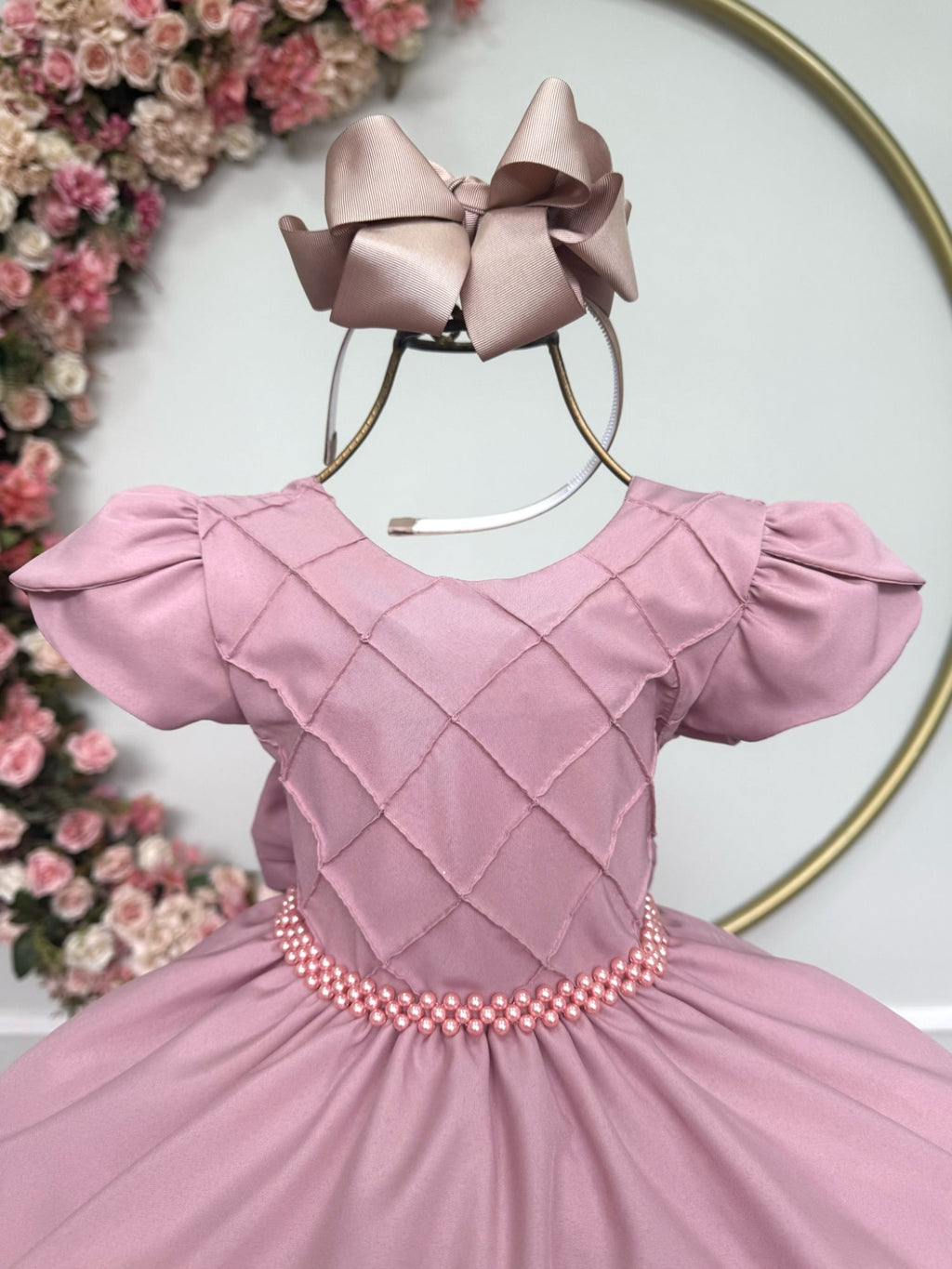 Vestido Infantil Rose Com Busto Nervura Para Festas e Daminhas
