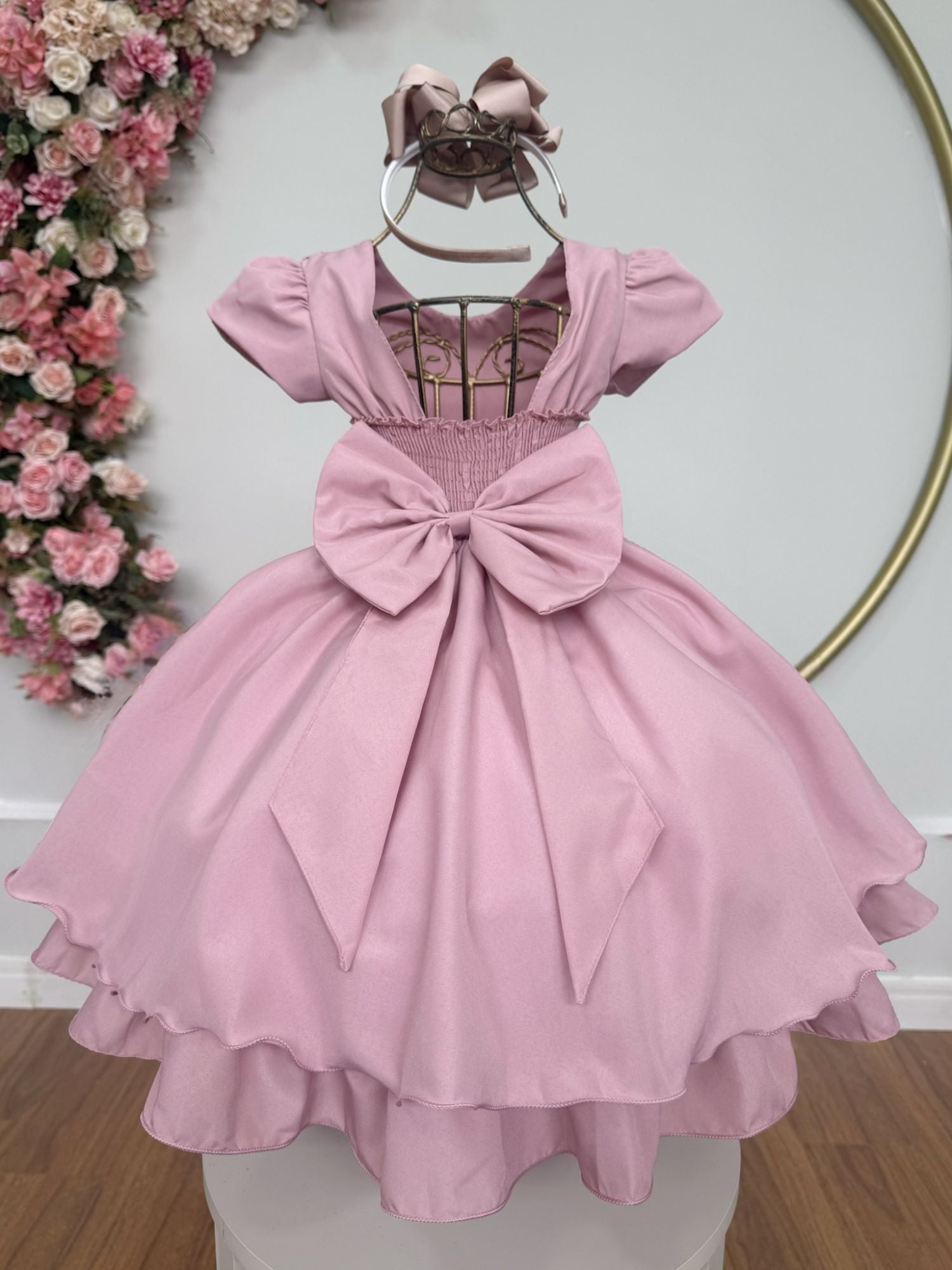 Vestido Infantil Rose Com Busto Nervura Para Festas e Daminhas