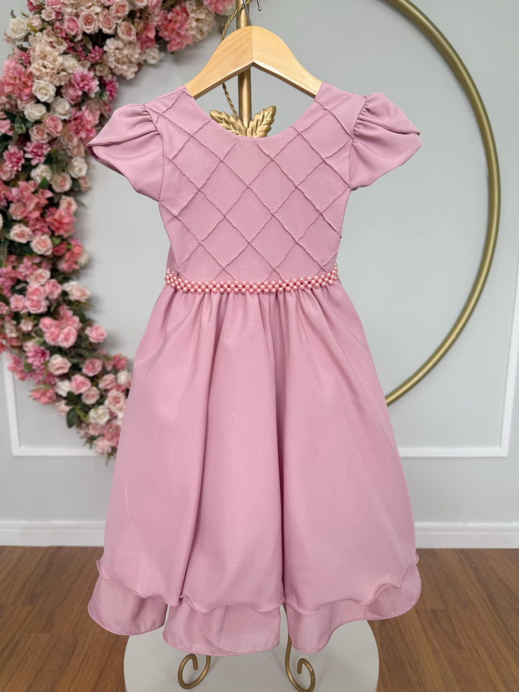 Vestido Infantil Rose Com Busto Nervura Para Festas e Daminhas