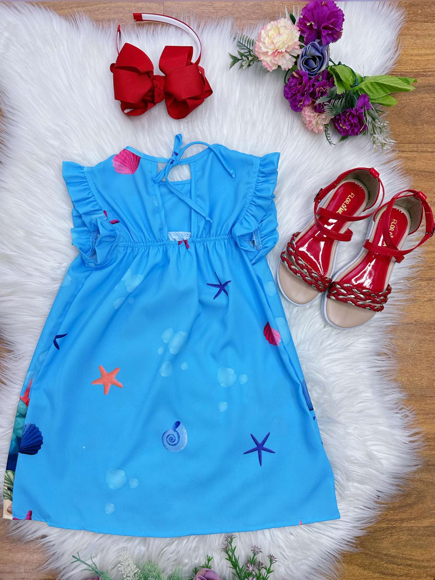 Vestido Infantil Trapézio com Manga Flu-Flu para Meninas