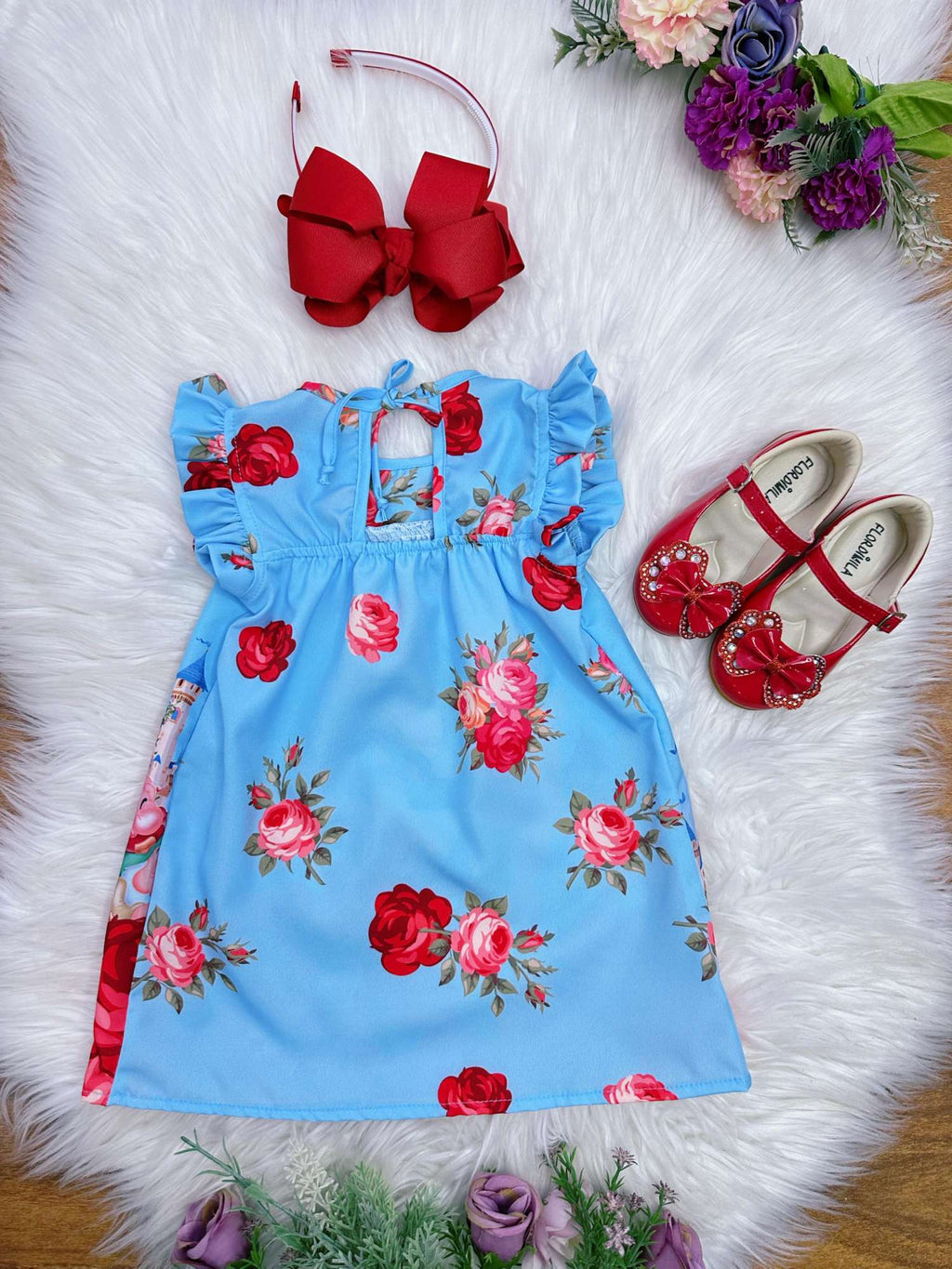 Vestido Infantil Trapézio com Manga Flu-Flu para Meninas