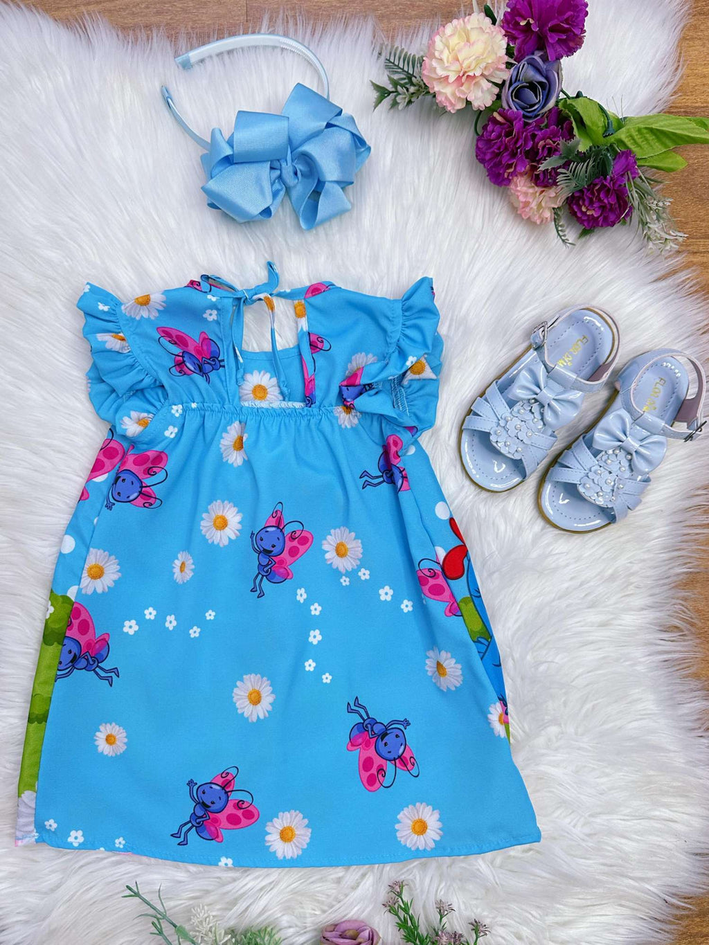 Vestido Infantil Trapézio Manga Flu-Flu em Tecido Lavável