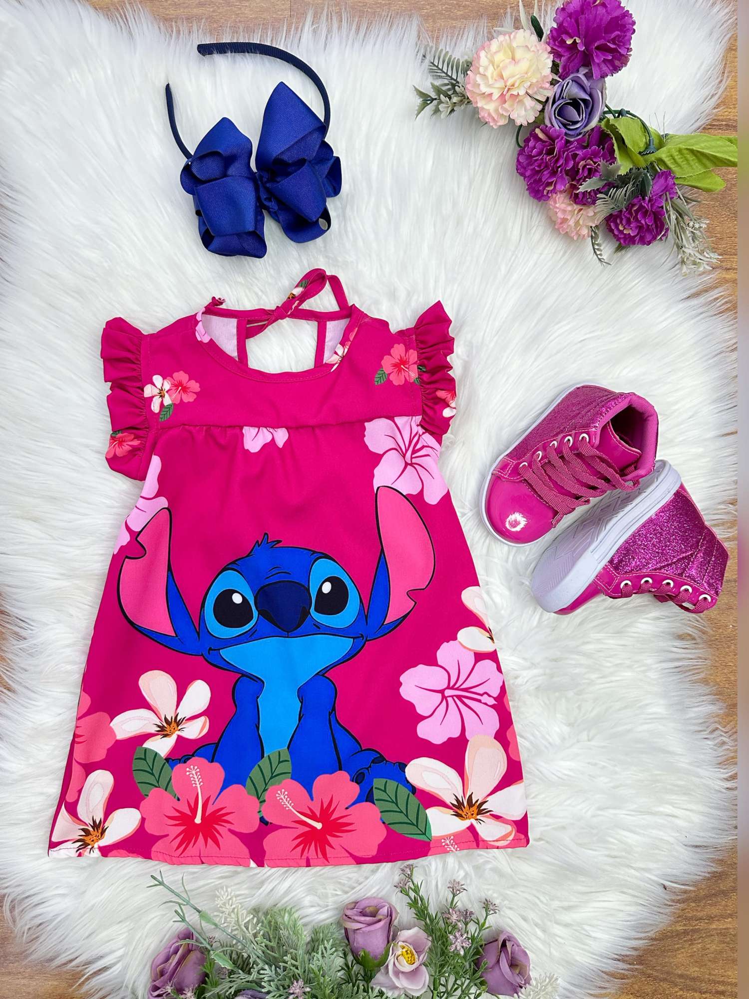 Vestido Infantil Trapézio Pink Manga Flu-Flu para Meninas