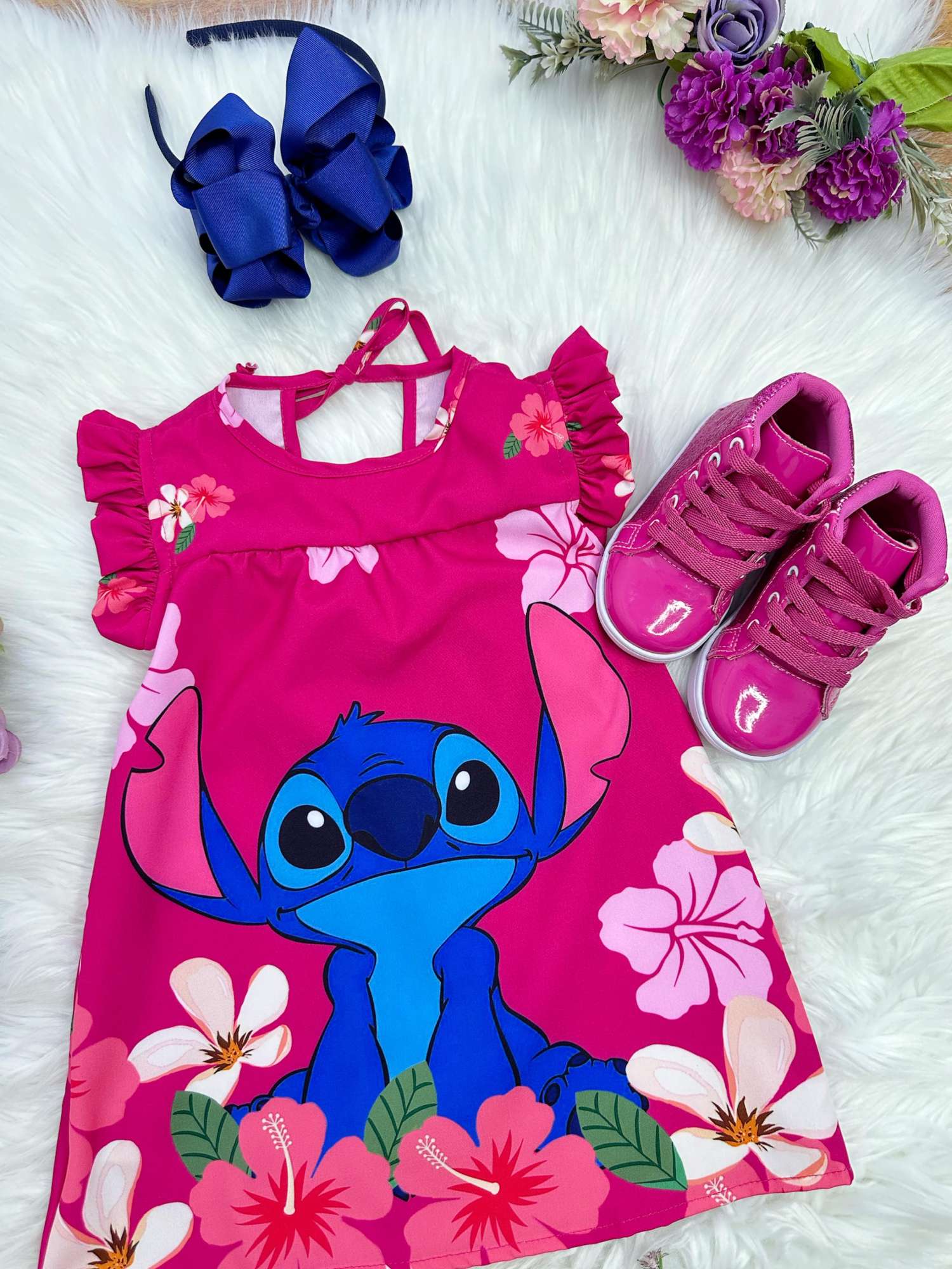 Vestido Infantil Trapézio Pink Manga Flu-Flu para Meninas