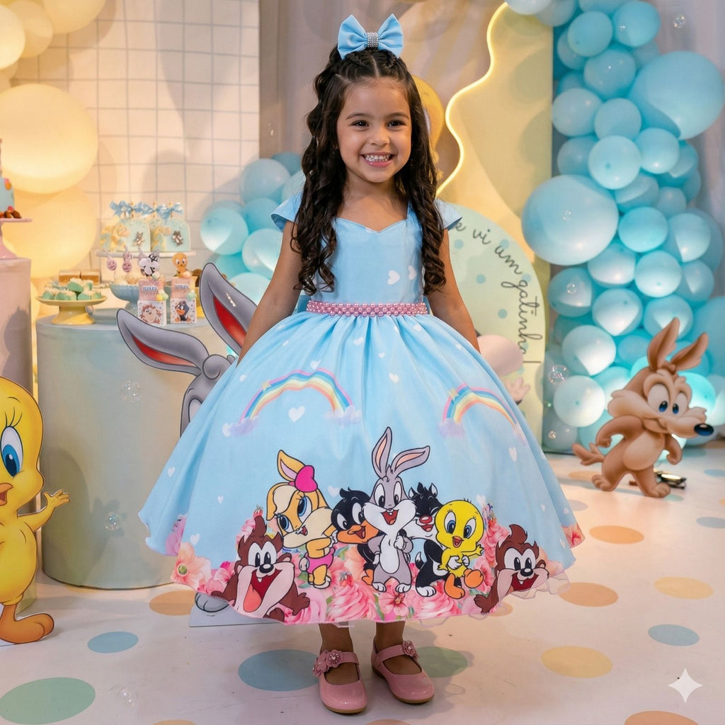 Vestido Ysa Kids Looney Tunes Baby Azul Bebe