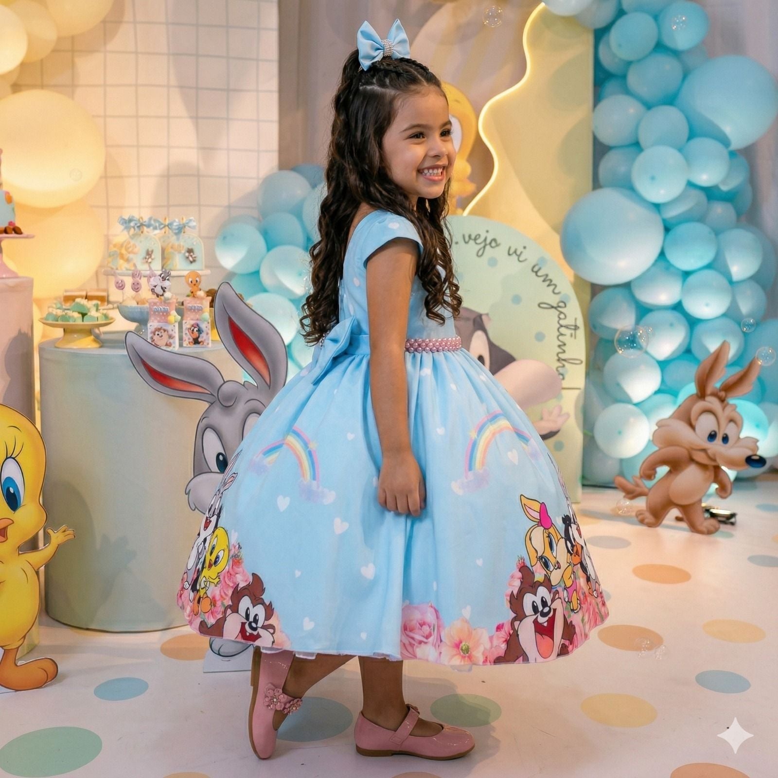 Vestido Ysa Kids Looney Tunes Baby Azul Bebe