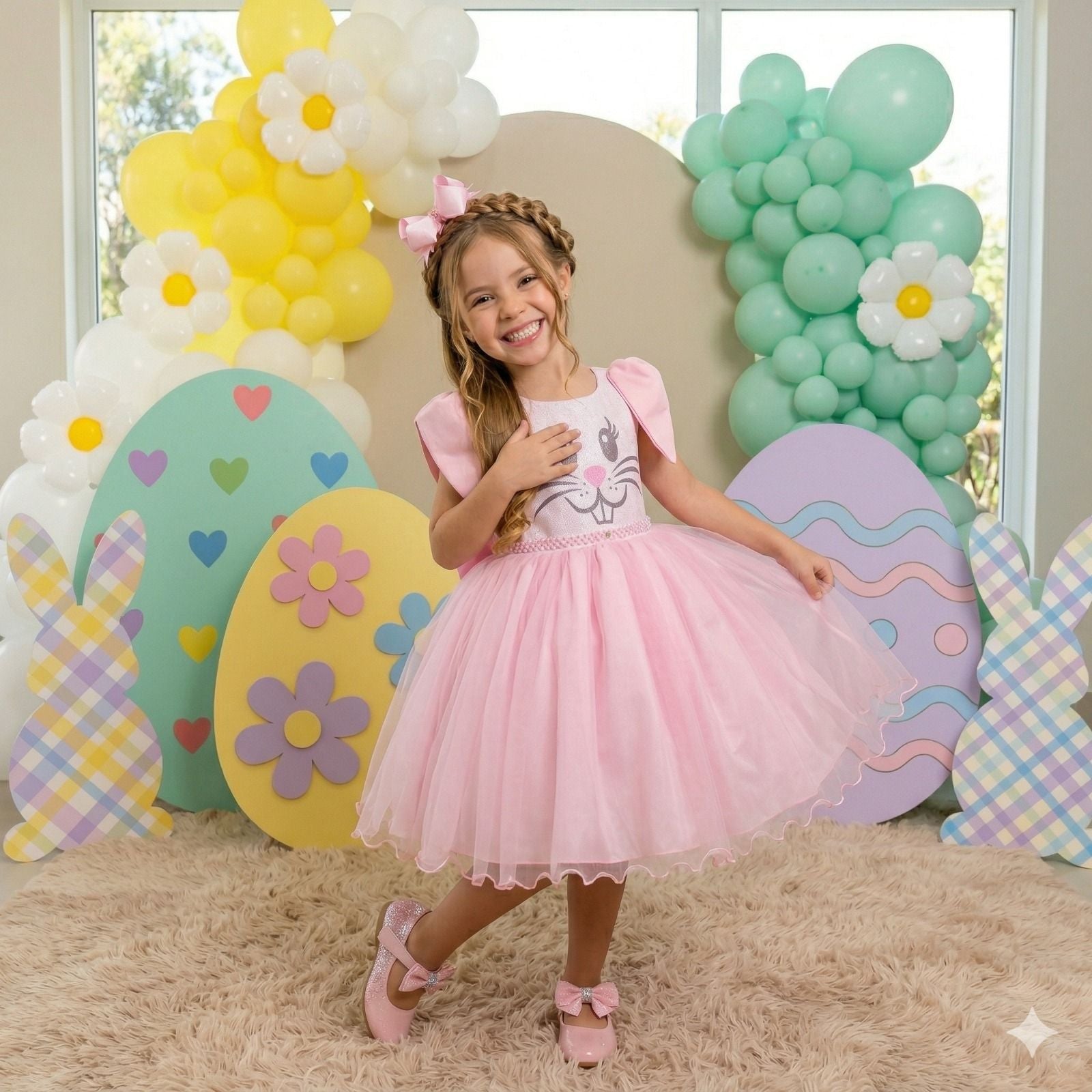 Vestido Luxo Coelho Temático para Páscoa em Tecido Misto