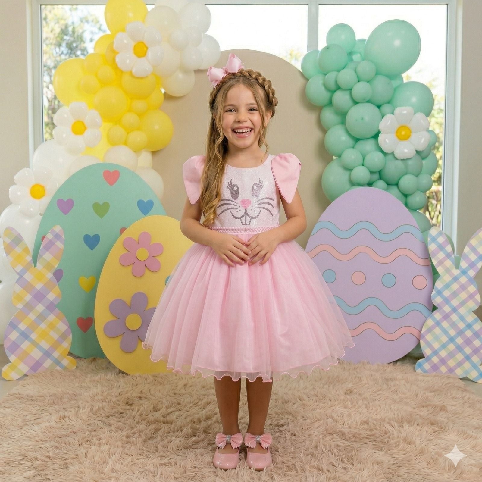 Vestido Luxo Coelho Temático para Páscoa em Tecido Misto
