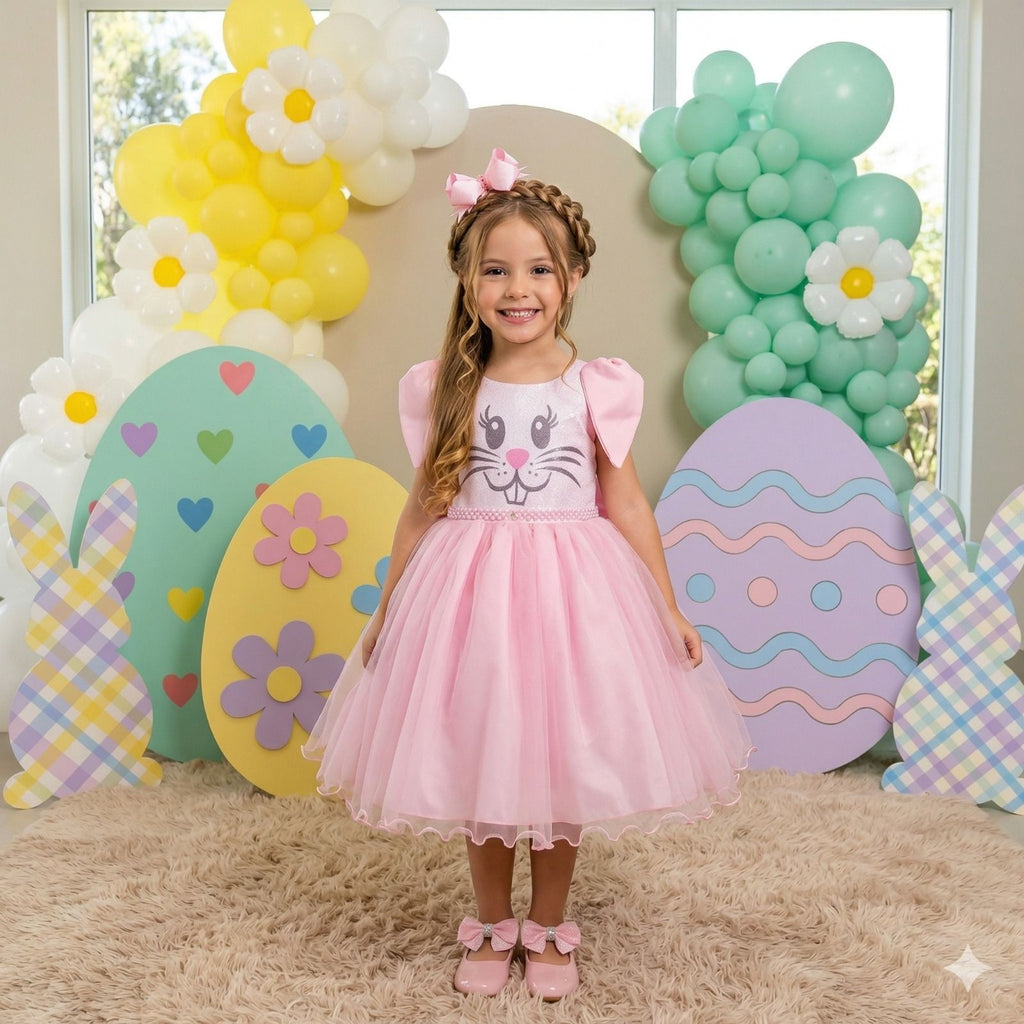 Vestido Luxo Coelho Temático para Páscoa em Tecido Misto