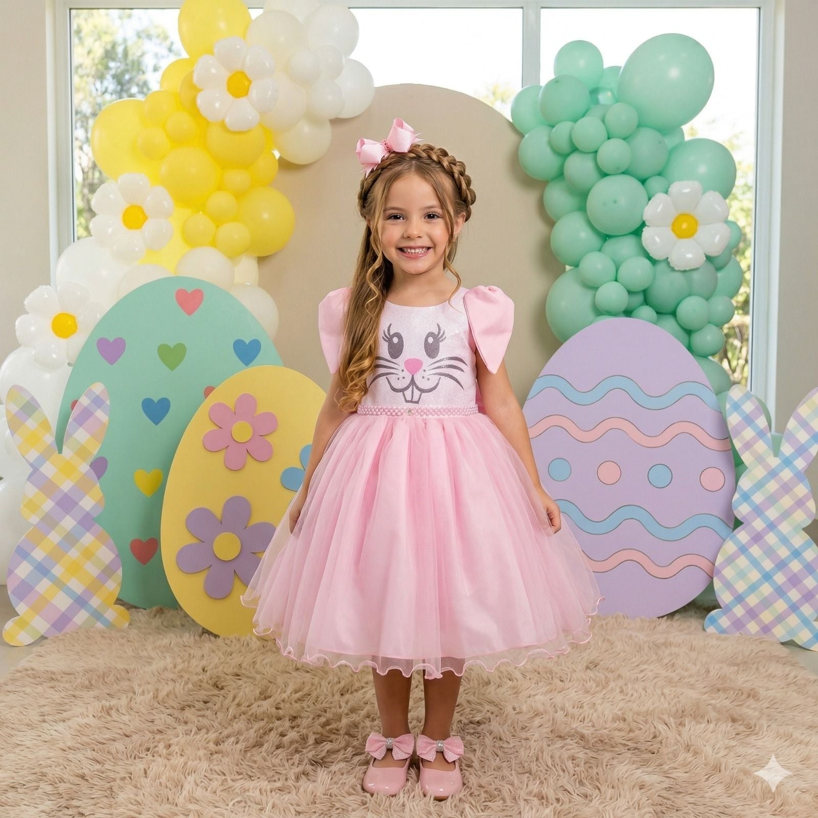 Vestido Luxo Coelho Temático para Páscoa em Tecido Misto