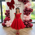 Vestido Infantil Vermelho em Tule com Pérolas