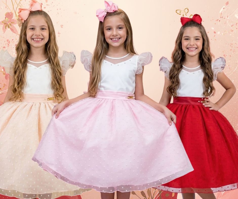Vestido Infantil Off com Tule e Pérolas