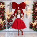 Vestido Infantil Vermelho em Tule Poá com Detalhes em Pérolas