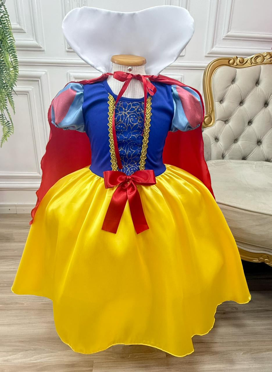 Fantasia Infantil Branca de Neve com Tiara e Capa Amarela