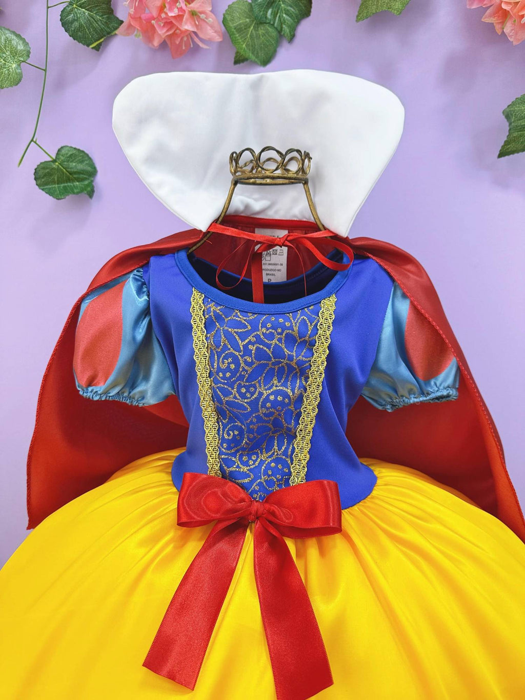 Fantasia Infantil Branca de Neve com Tiara e Capa Amarela