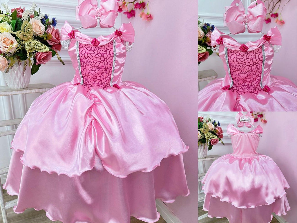 Fantasia Infantil Rosa com Estampa de Princesas Bela Adormecida e Aurora