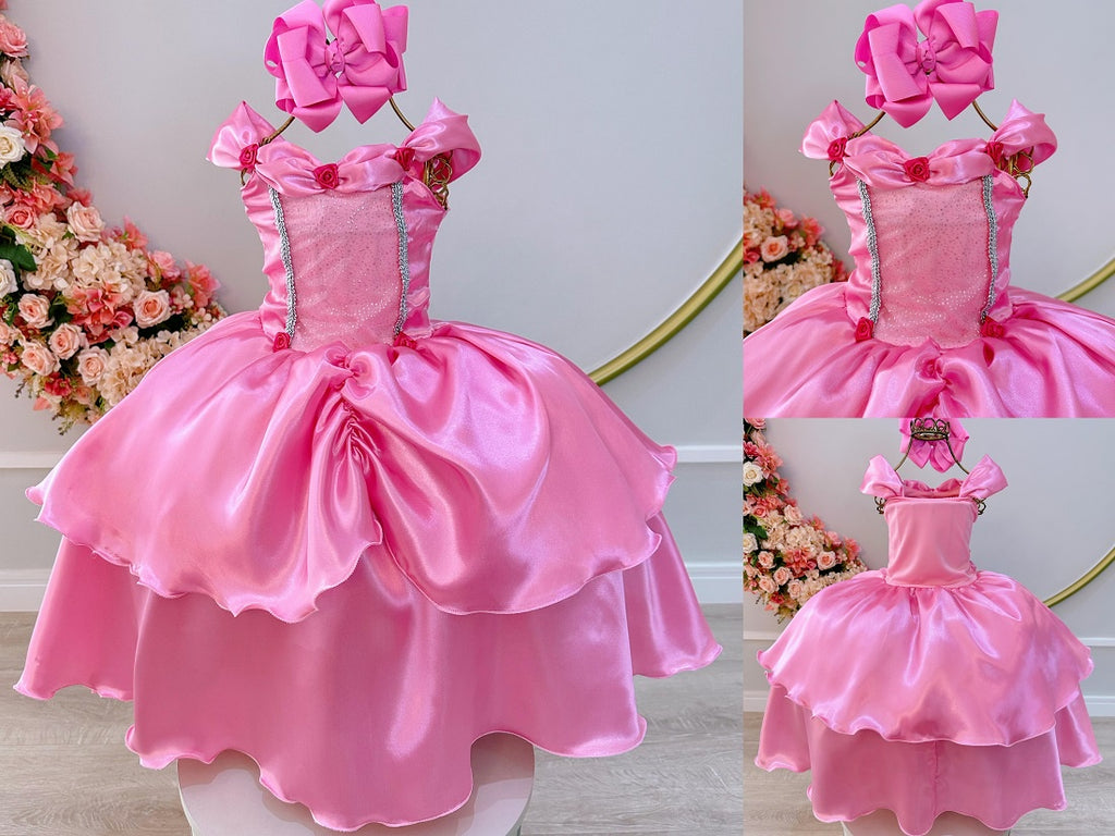Fantasia Infantil Rosa com Estampa de Princesas Bela Adormecida e Aurora