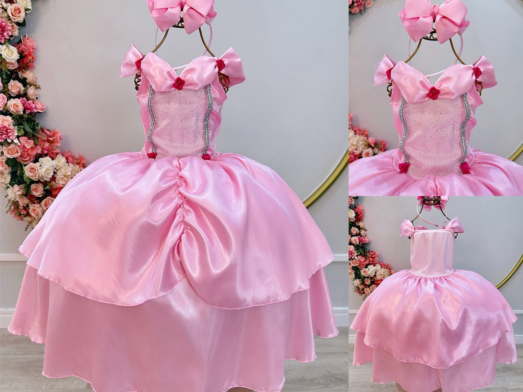Fantasia Infantil Rosa com Estampa de Princesas Bela Adormecida e Aurora