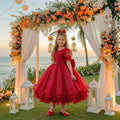 Vestido Infantil Vermelho em Tecido Misto com Gola Redonda e Laço