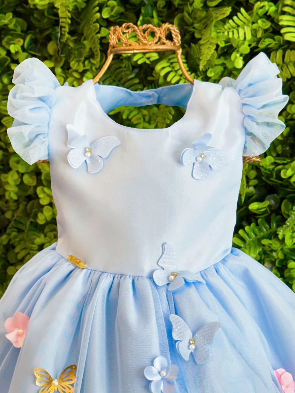 Vestido Bebê Azul Claro Luxo Jardim Encantado
