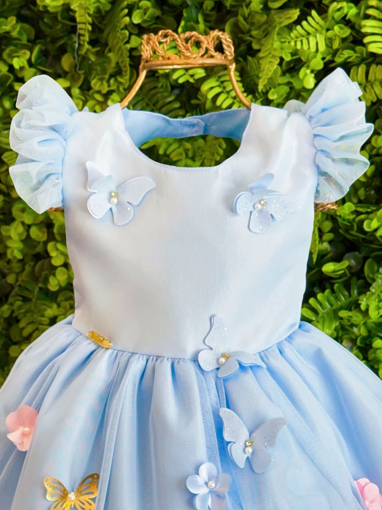 Vestido Bebê Azul Claro Luxo Jardim Encantado