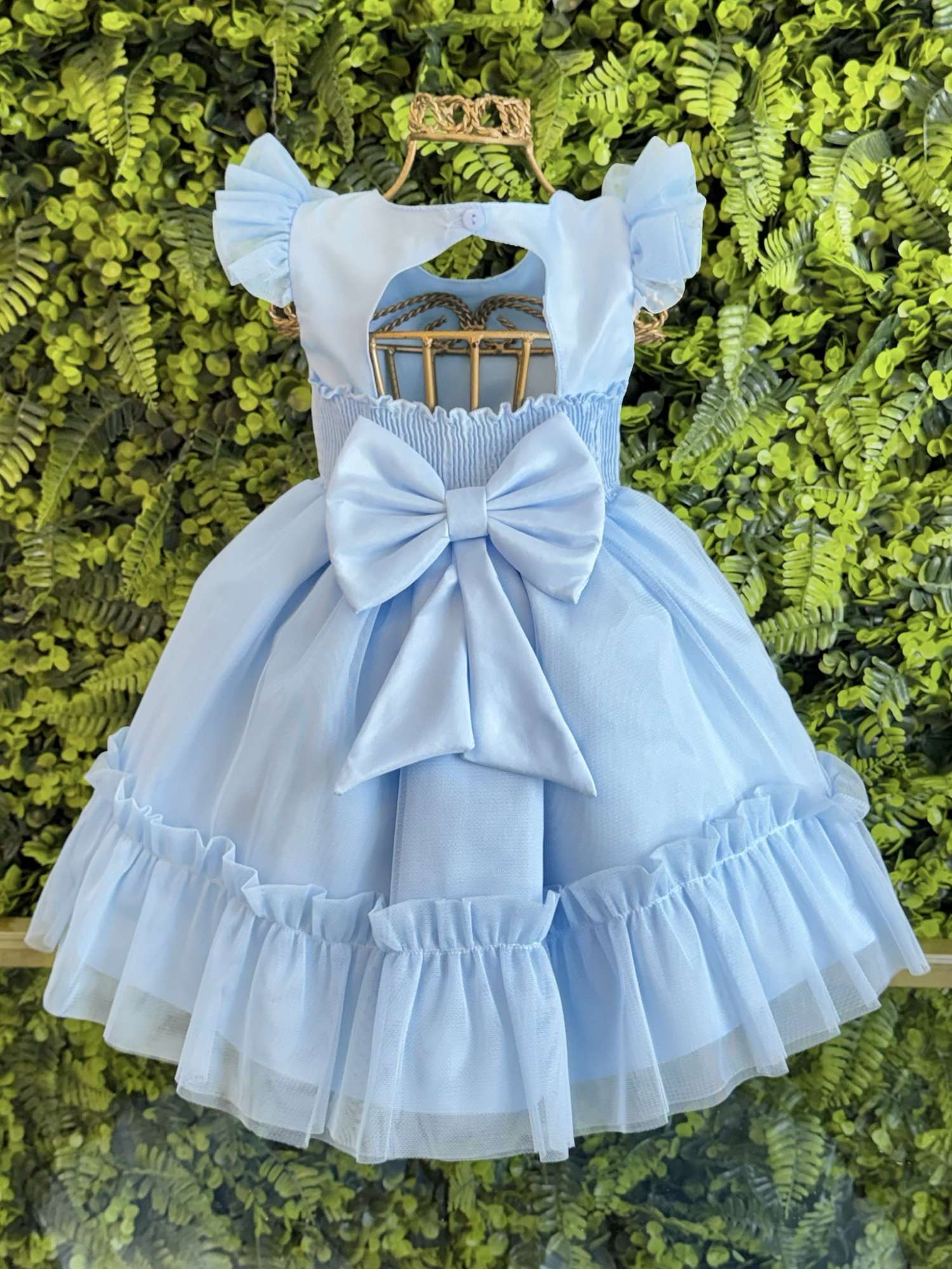 Vestido Bebê Azul Claro Luxo Jardim Encantado