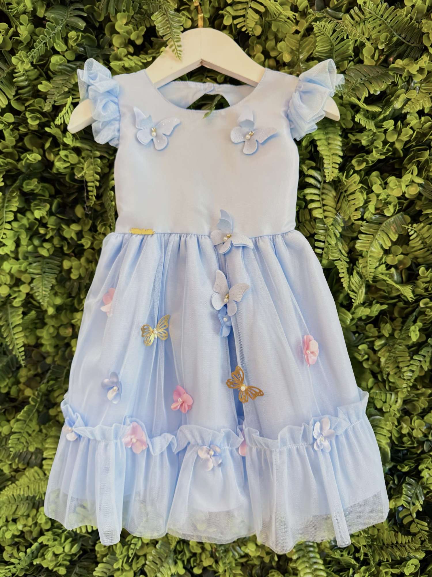Vestido Bebê Azul Claro Luxo Jardim Encantado