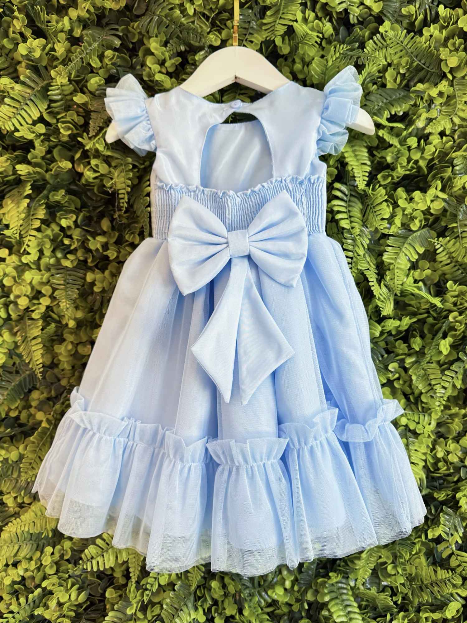 Vestido Bebê Azul Claro Luxo Jardim Encantado