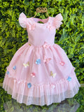 Vestido Rosa Claro Jardim Encantado para Bebê Luxo