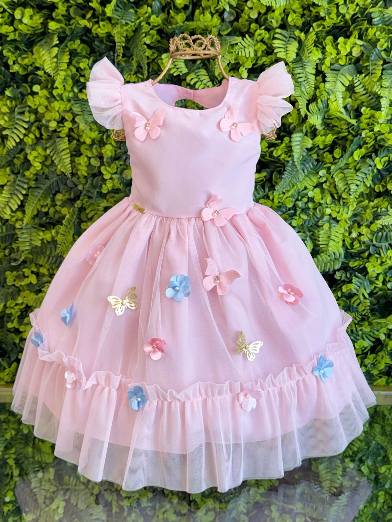 Vestido Rosa Claro Jardim Encantado para Bebê Luxo