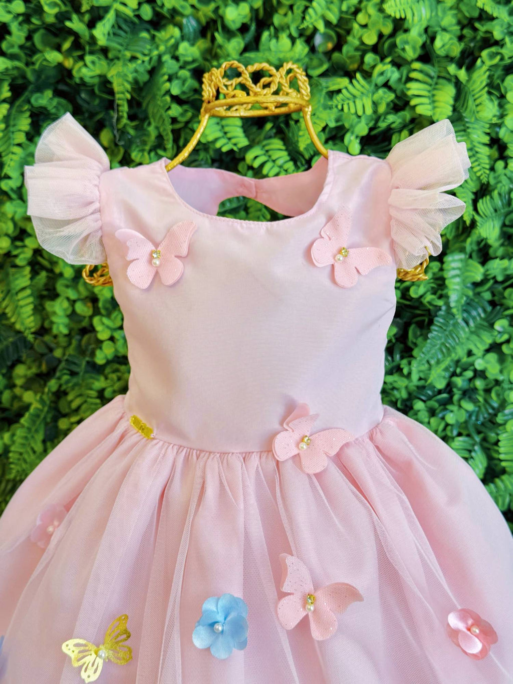 Vestido Rosa Claro Jardim Encantado para Bebê Luxo